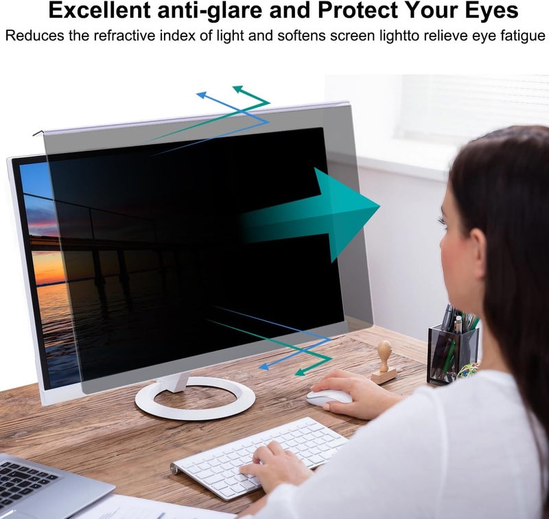 Twugs 2 Pack Computer Privacy Screen Shield Compatible for 23.6/23.8/24 Inch 16:9 Widescreen Desktop Monitor - Anti Glare & Blue Light Filter - Hanging Design for Easy On/Off - Image 3